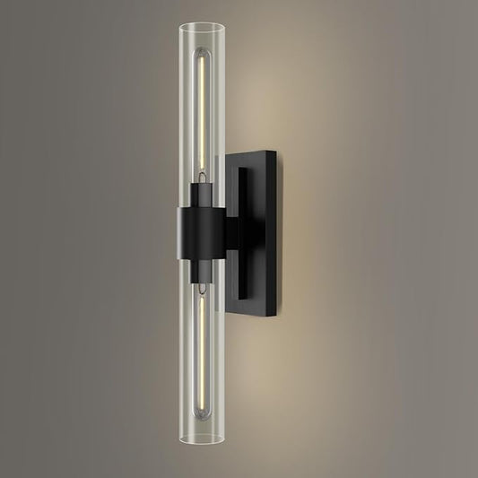 YUYI Black Wall Sconce, 22.8'' Wall Light for Bathroom Vanity, Modern Wall Lighting Fixture with Clear Glass Shade, Indoor Wall Sconce for Bathroom Vanity, Bedroom, Living Room, Hallway, Fireplace