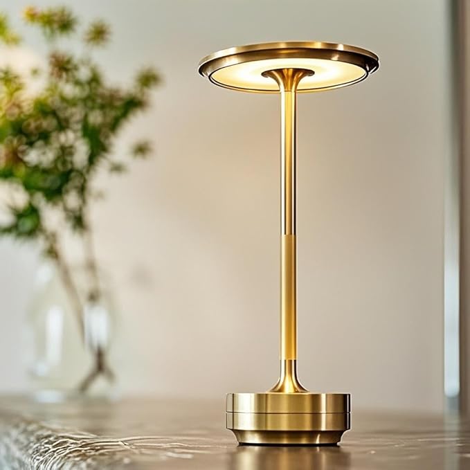 Cordless Rechargeable Table Lamps, Portable Led Ecolume Dining Table Light with Touch Control & 3 Color Dimmable, 5200mAh Battery Powered Vueeze Table Lamp for Outdoor Patio Dinner Restaurant (Gold)