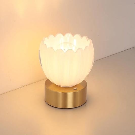 Cordless Small Table Lamp with 5200mAh Battery & Touch Control, Battery Operated Tulip Table Lamp with 3 Colors, Rechargeable Mini Table Lamps for Bedsides, Bedroom, Nightstand (White)