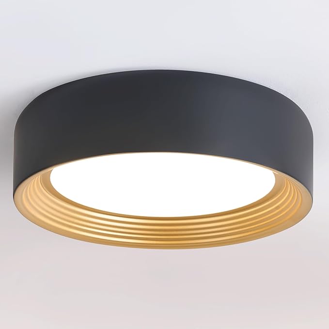 Dimmable Flush Mount Ceiling Light,Round 11.81 inch LED Ceiling Light,Modern Black with Gold Inside Lighting,24W 5CCT 3000K-6500K Selectable for Laundry Room Hallway Kitchen
