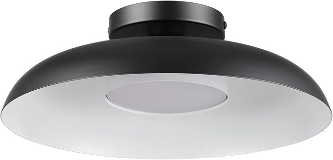 GLOBE Electric 66000075 1-Light 21W Dimmable LED Flush Mount Ceiling Light, Matte Black, White Interior Shade, 800 Lumens, 3000 Kelvin, 90 CRI, Ceiling Light for Bedroom, Lighting for Hallway