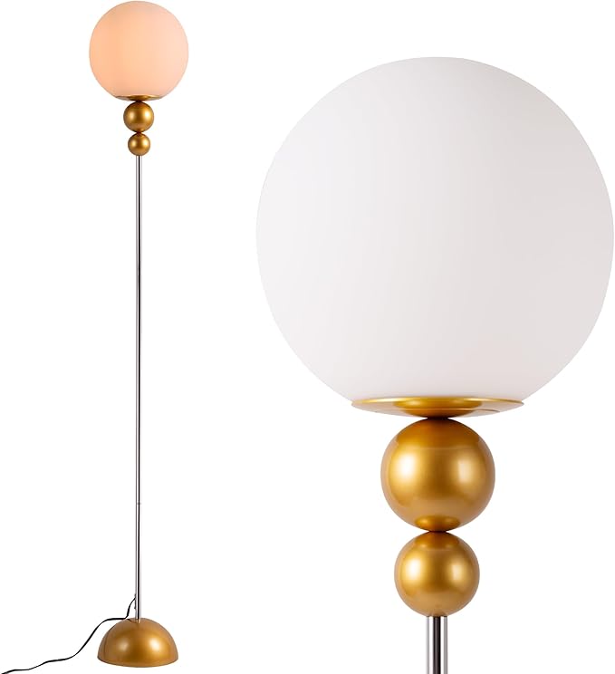 Modern Floor Lamps for Living Room, Globe Glass Shade Floor lamp for Bedroom, LED Standing lamp for Office, Corner