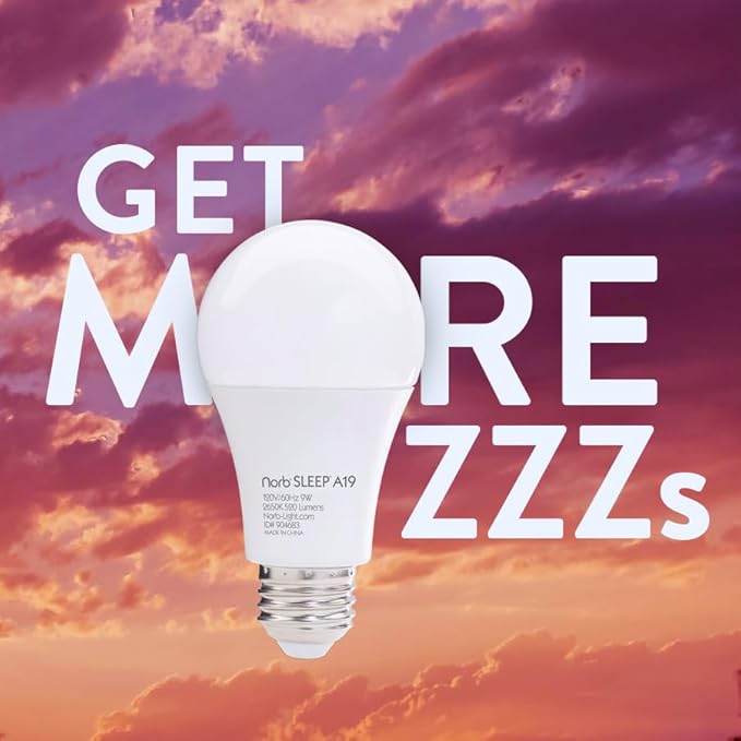 NorbSLEEP - Sleep Light Low-Blue LED Light Bulb for Bedtime and Evening, for Restful, Healthy Sleep for All Ages (Baby and Adults) (6W 4 Pack)