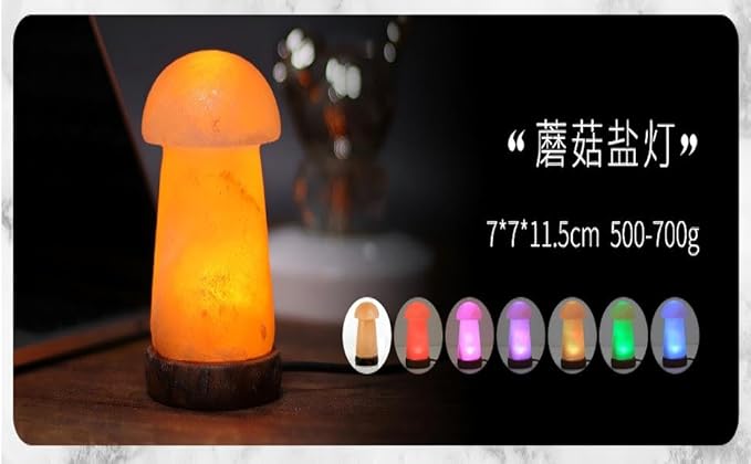 Himalayan Salt Lamp with USB Power, Natural Shape, Color-Changing LED and Warm White Light, Wooden Base Night Light (E, Change Color)
