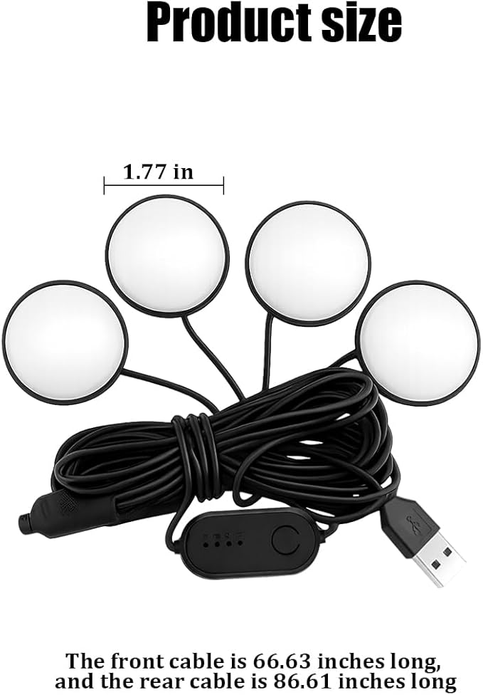 Car Interior LED Lights, 4 in 1 USB Port RGB Automotive Ambient Neon Light Kit, Vehicle Center Console Dashboard Strip Lamps Decoration Accessories, Universal for SUV Truck Sedan (Multicolor)