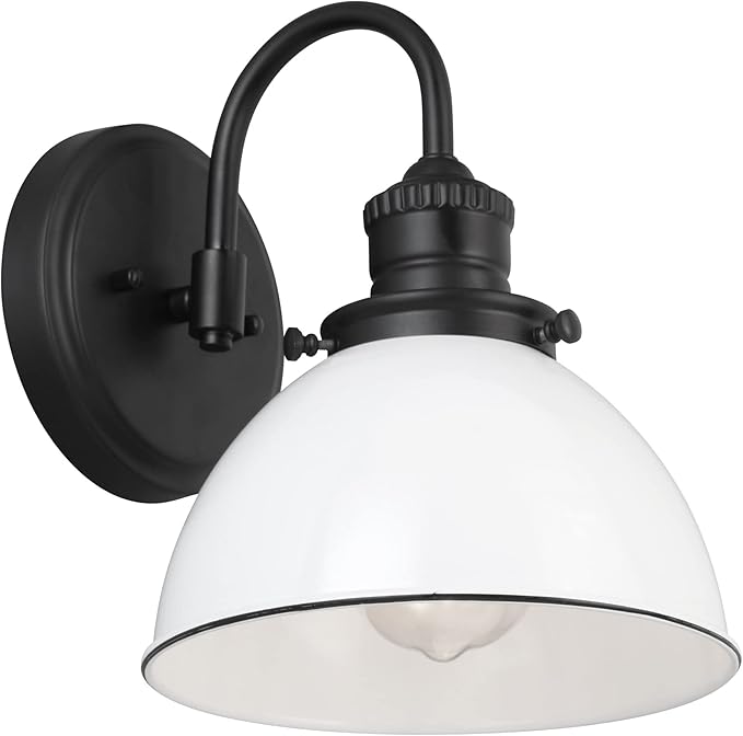 Design House Savannah Rustic Farmhouse Wall Light, Dimmable, Matte Black, White Metal Shade, 8 in x 9.5 in x 10.13 in, 588293