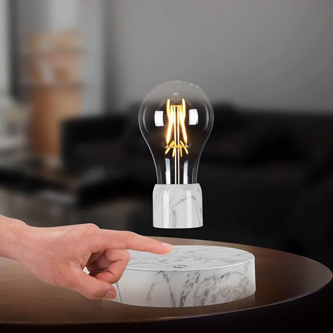 VGAzer Magnetic Levitating Floating LED Light Bulb Desk Lamp for Unique Gifts, Room Decor, Night Light, Home Office Decor Desk Tech Toys (Round Marble Base)