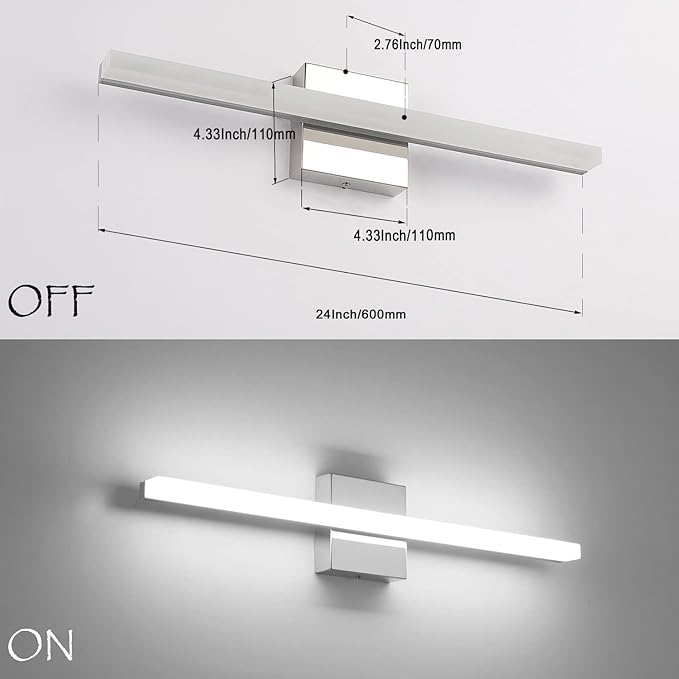 Combuh LED Vanity Lights Bar 24 Inch Bathroom Light Fixtures 14W IP44 Over Mirror Lighting Indoor Wall Sconces Modern Cool White 6000K for Washroom Set of 2