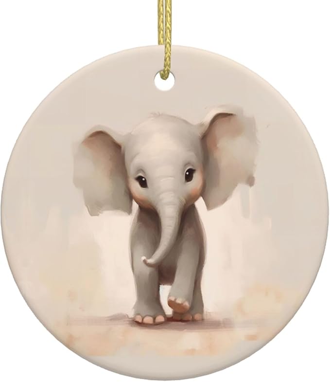 Cute Cartoon Elephant Christmas Ornaments, Christmas Decorations Xmas Tree Hanging Ornaments, Round Ceramic Festive Keepsake Gift for Christmas Decorations Holiday Home Party Decors