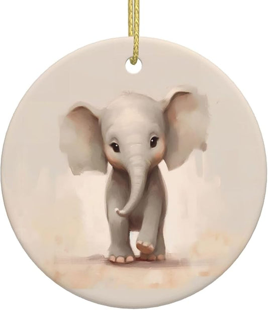 Cute Cartoon Elephant Christmas Ornaments, Christmas Decorations Xmas Tree Hanging Ornaments, Round Ceramic Festive Keepsake Gift for Christmas Decorations Holiday Home Party Decors
