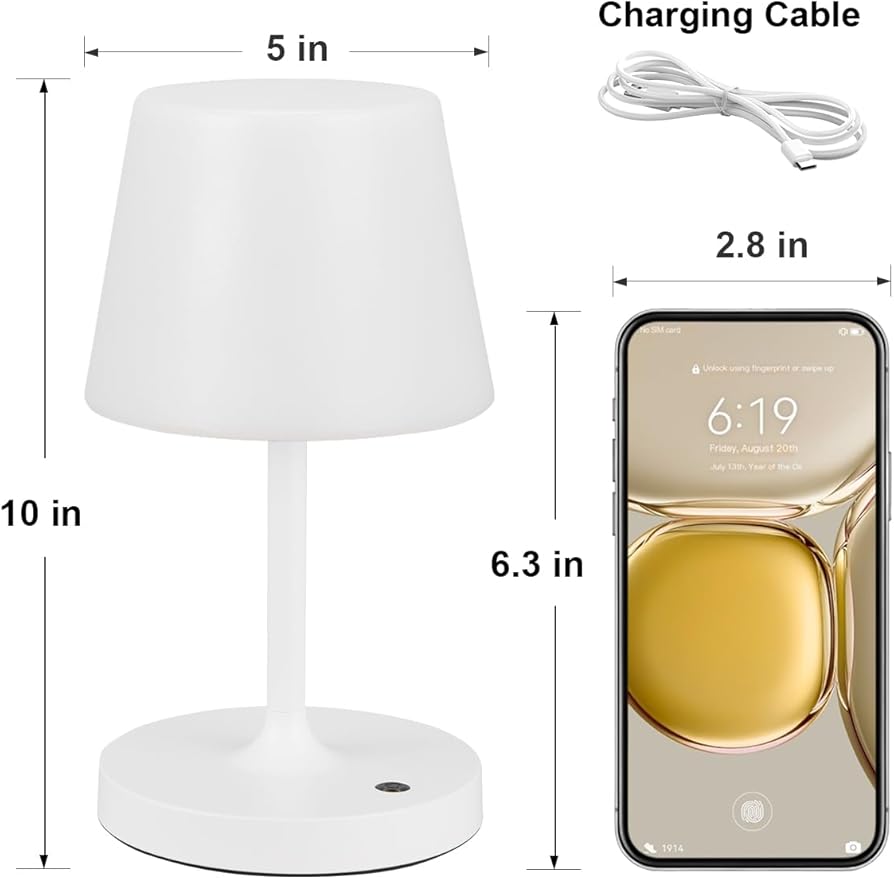Kakanuo White Cordless Shower Lamp Waterproof, Rechargeable Table Lamp with 4000mAh Battery, Touch Dimmable Desk Light for Outdoor, Kitchen, Bathroom, Camping, Patio, IP54