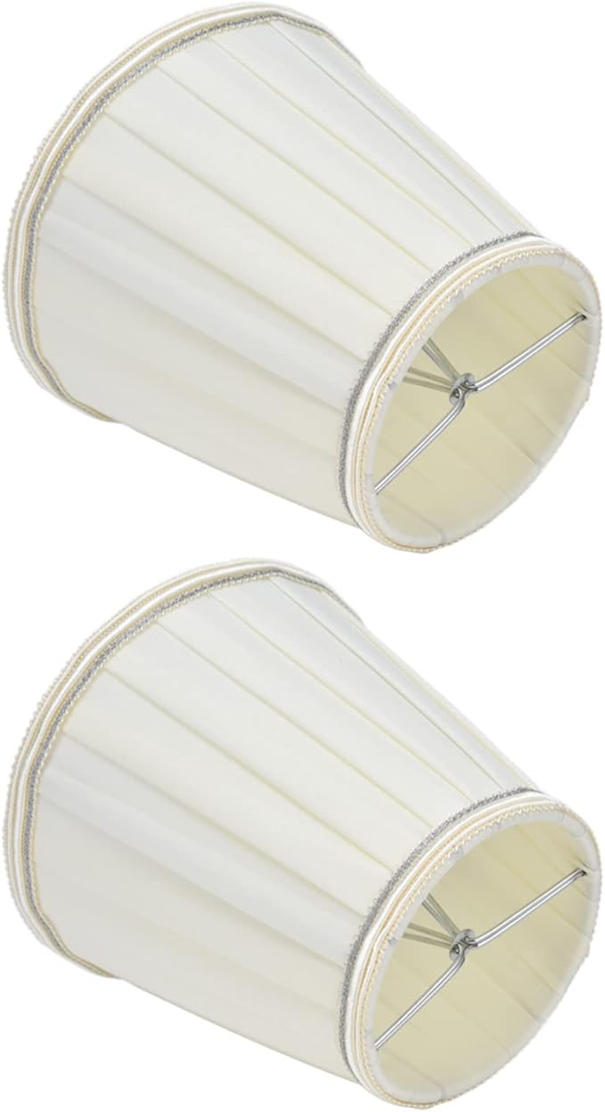 2Pcs Small Clip On Lamp Shades, Pleated Fabric Sconce Lampshades Chandelier Shades Cover for E14 Bulb Table Floor Lamps Beige