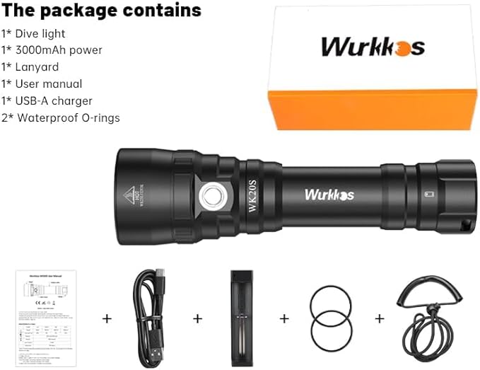 Wurkkos WK20S Scuba Diving Flashlight,2000 Lumen Dive Flashlight 363M Long Range SST40 LED 90CRI 5000K IPX8 Waterproof Underwater Torch Professional Snorkeling Light for Under Water Deep Sea Cave
