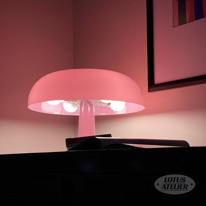 Lotus Atelier Light Pink Mushroom Lamp for Room | Aesthetic Modern Lighting for Bedroom Retro Pink Room Decor Midcentury Lamp