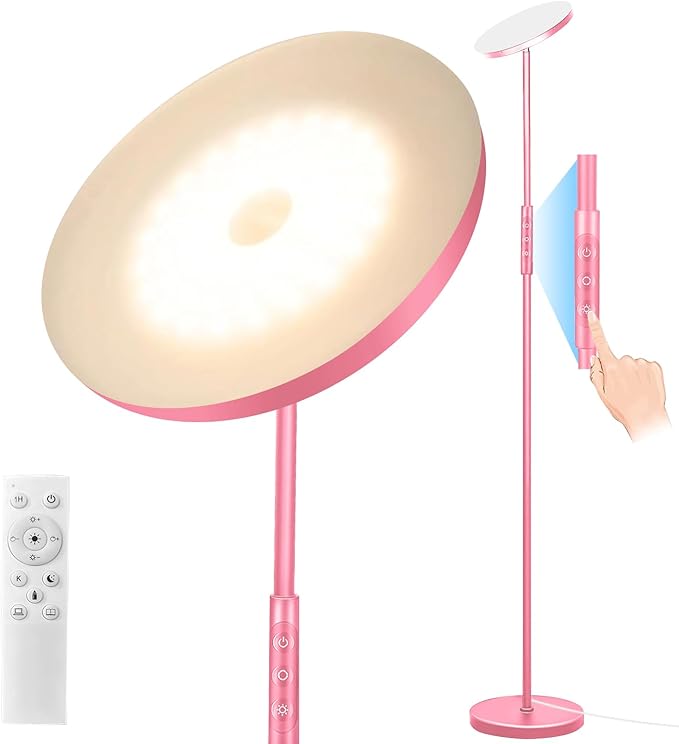 Floor Lamp, Upgraded 40W 4000LM Super Bright Torchiere LED Floor Lamps for Living Room, Stepless Dimmable Color Temperature 2700K-6500K with Remote & Touch Control, Standing Light (40W Pink)