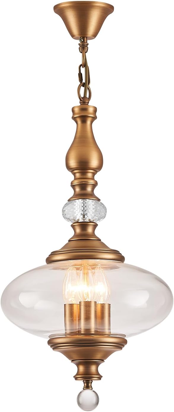 Vintage Kitchen Island Pendant Light Antique Brushed Brass Glass Pendant Light for Kitchens, Dining Rooms Stairs W 11.8 in. H 23.6 in.