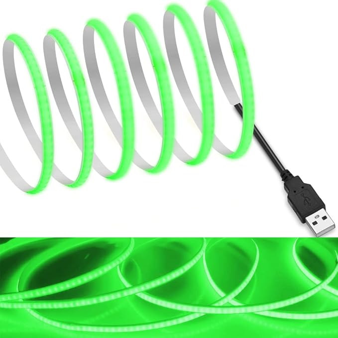 MDee】USB COB Tape Light LED Strip.6.56ft/2m- Flexible 5mm Hidden DC 5V LED Tape with 320 LEDs/m for Green Lighting. Cuttable, Shapeable, USB Powered. Ideal for Kitchen