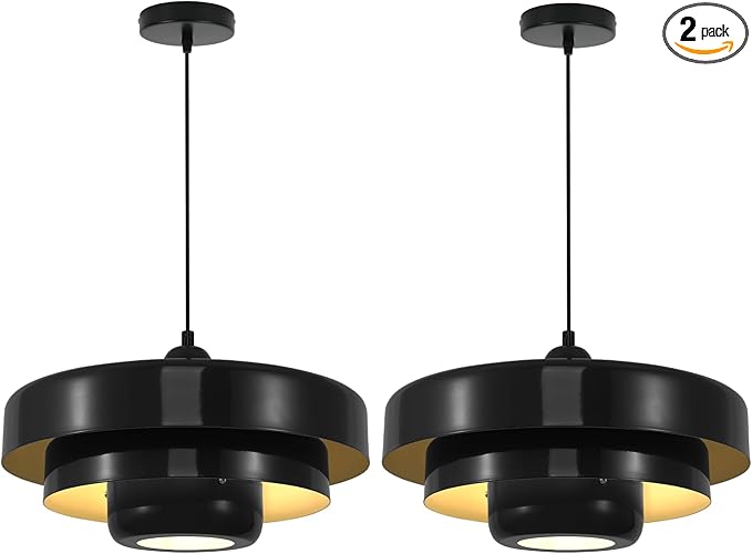 2-Pack Black Pendant Lights, Adjustable Industrial Farmhouse Hanging Lamps for Kitchen Island Over Sink, Dining Room, Hallway, Entryway Ceiling Light Fixtures