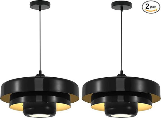 2-Pack Black Pendant Lights, Adjustable Industrial Farmhouse Hanging Lamps for Kitchen Island Over Sink, Dining Room, Hallway, Entryway Ceiling Light Fixtures