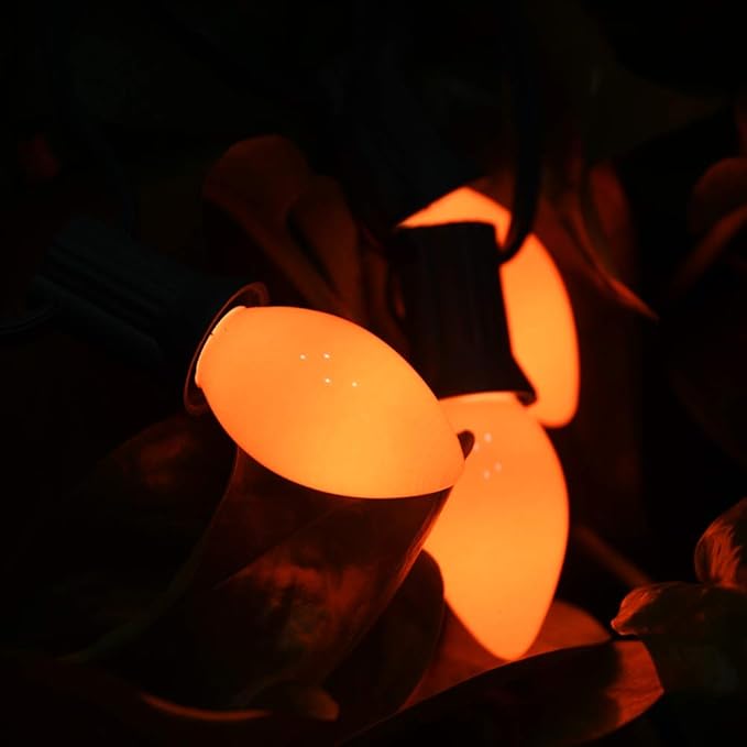 GOOTHY 25 Pack C7 Halloween Replacement Light Bulbs, Orange Ceramic Christmas Lights for Halloween Outdoor Patio Indoor Xmas String Lights, C7/E12 Candelabra Base, 5 Watt, Orange