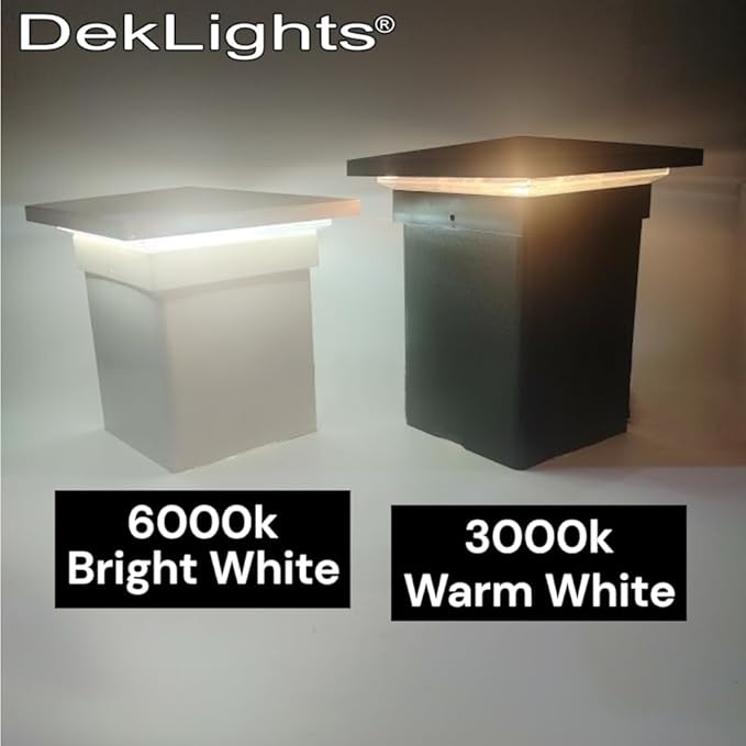 DekLights® DIY Line LED Lighted Post Cap for 4x4 Deck/Fence Posts. Wired 12volt Low Voltage with Replaceable LED Light Bulb. for Your Vinyl or Composite railings. Made in USA (Black Cap 6000k Bulb)