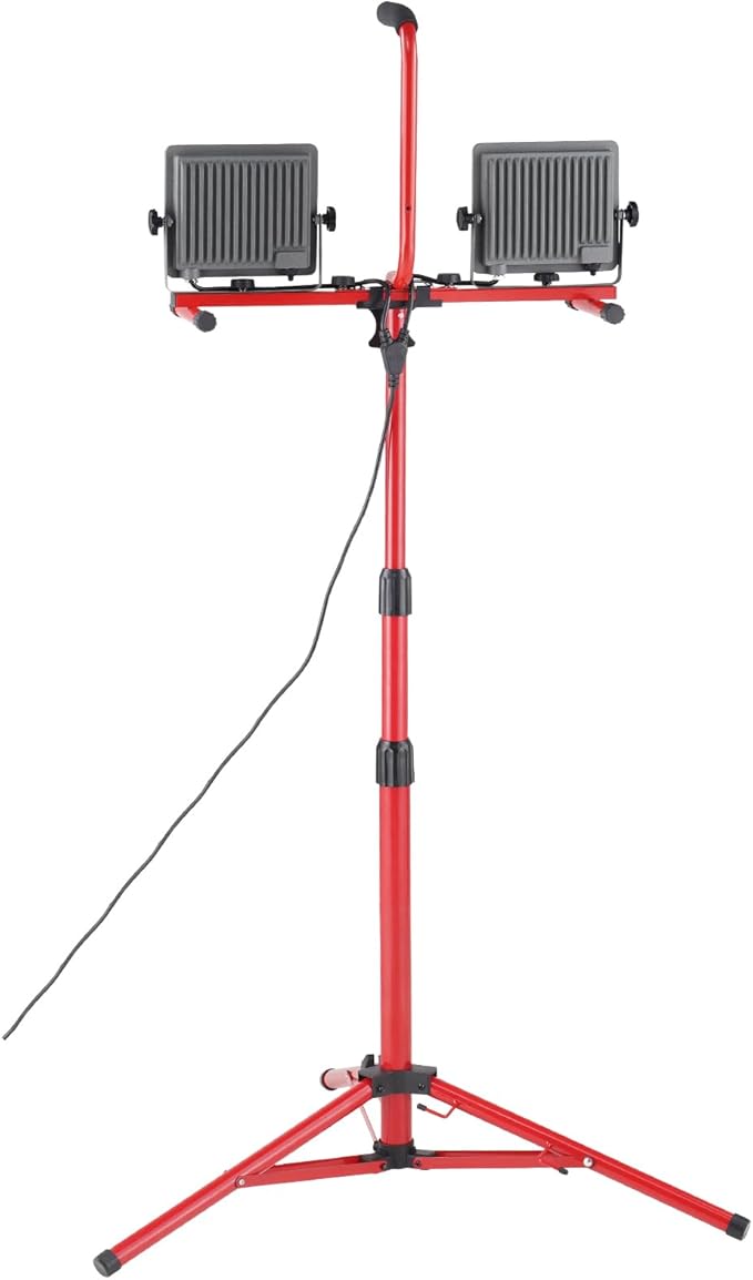 VEVOR LED Work Light with Stand, 2PCS 10000 Lumen Dual-head LED Work Light with 27.6"-68.1" Adjustable and Foldable Tripod Stand, IP65 Waterproofed LED Tripod Work Light, with 5000 K Color Temperature