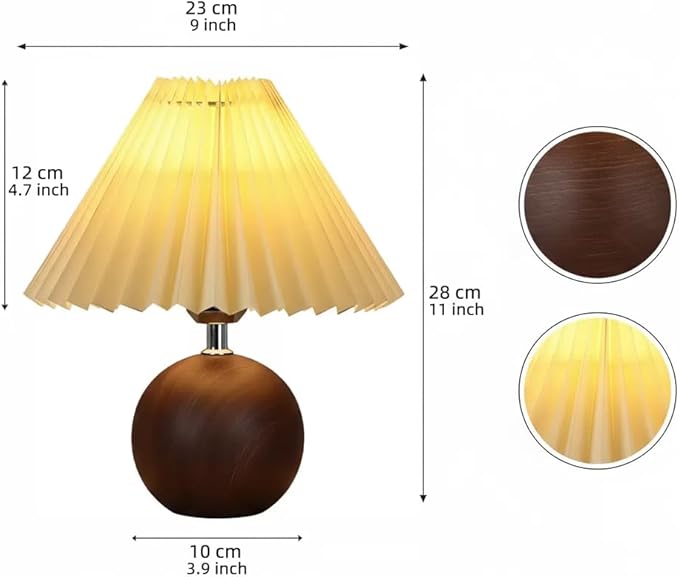 Bedside Night Table Lamp for Bedroom Three Colors Minimalist Bedside Lamp with Pleated Lampshade Small Night Light for Kids Room, Living Room, College Dorm, Home Bar