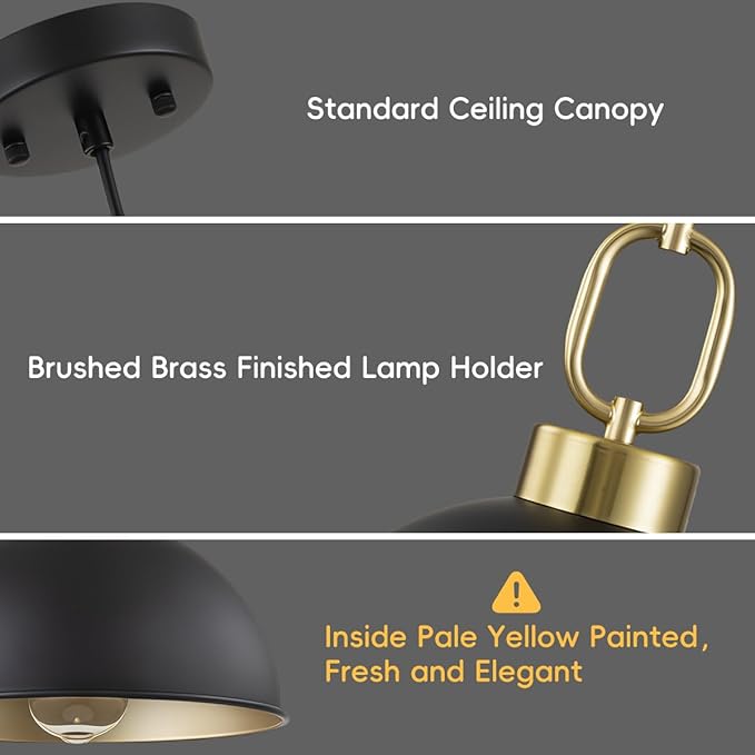 Vintage Pendant Light Fixture, Matte Black Pendant Lights Kitchen Island 12.2In Farmhouse Industrial Adjustable Height Chandeliers for Dining Living Room Hallway 1 Pack