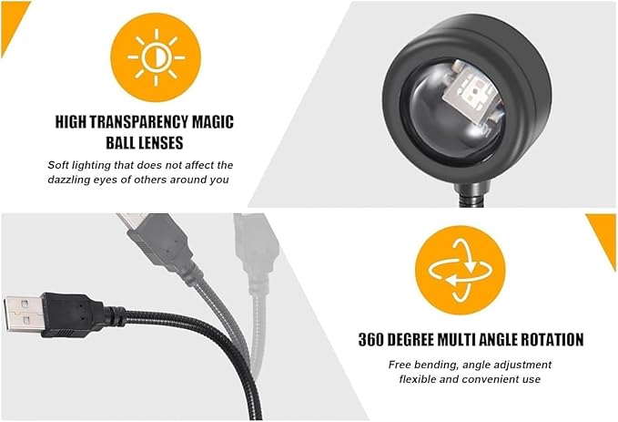 2Pcs LED Sunset Ambient Lamp Night Light,USB Warm Ambient Light,Projector Birthday Party Decoration Portable Mood Light for Bedroom Living