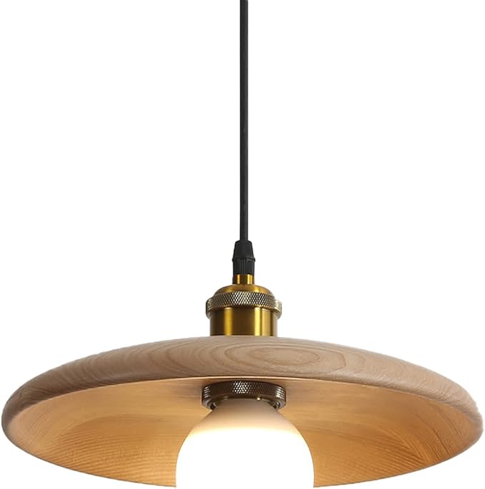 SOMINA Modern Wood Ceiling Light Nordic Style Chandelier with Natural Oak Finish E27 Hanging Fixture for Dining Room Kitchen Bedroom Study 11 Inch