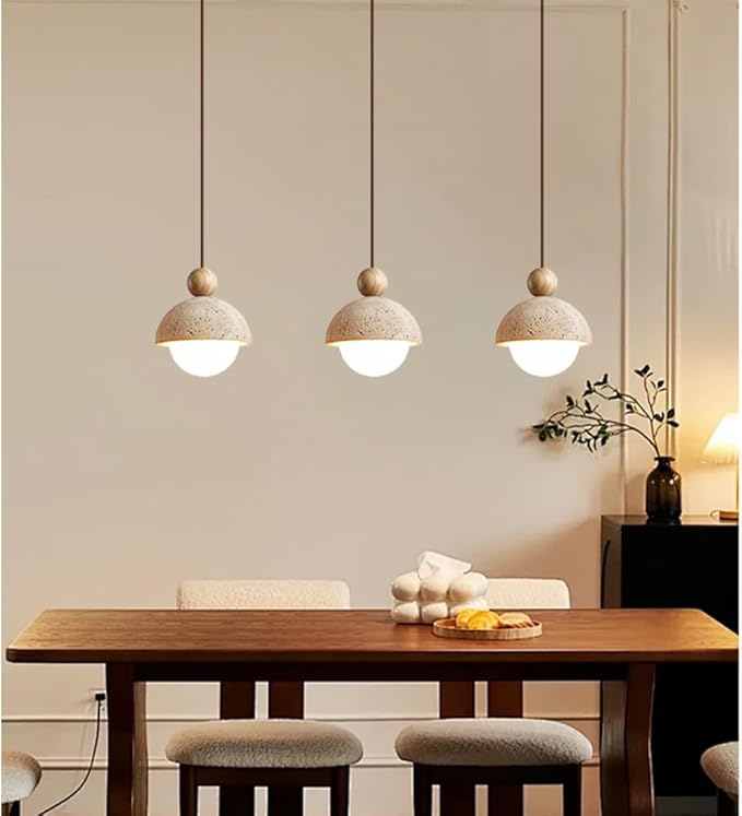 Spherical Wabi Sabi Pendant Light Natural Stone Retro Japanese Style Yellow Travertine Pendant Lighting Vintage Mini Wood Nordic Hanging Light for Kitchen Island Dining Room Bedroom Hallway Bedside