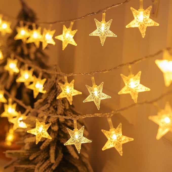 Star String Lights Battery Operated, 17 ft 50 LEDs, Twinkling Classroom Decor Fairy Lights, String Lights Battery Powered for Kids Bedroom Wedding Mantel Patio Dorm Decor, Warm White