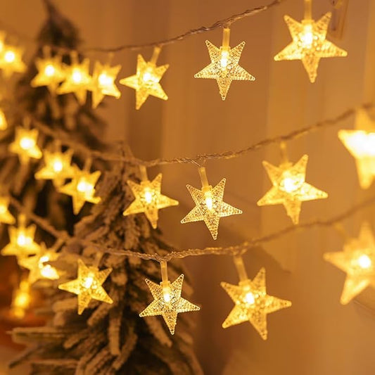 Star String Lights Battery Operated, 17 ft 50 LEDs, Twinkling Classroom Decor Fairy Lights, String Lights Battery Powered for Kids Bedroom Wedding Mantel Patio Dorm Decor, Warm White