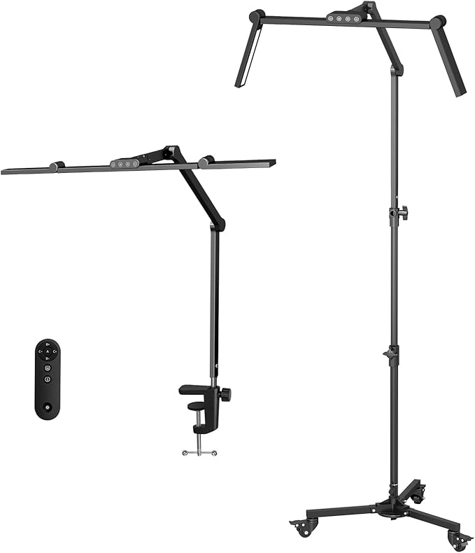 HITTI Lash Light for Eyelash Tech, 2-in-1 LED Floor Light and Clamp, Bright Foldable Half Moon Light, Stepless Dimming 3 Color Estheticians Light, Lash Lamp for Extensions Artists Tattoo Nail