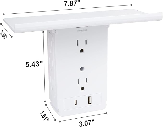 Wall Outlet Extender-2 Pack Surge Protector Wall Plug with USB A+C Ports (3.4A Total), 8 AC Outlets, Removable Outlet Shelf and Type-C Cable Included, Compatible with GFCI,1020J