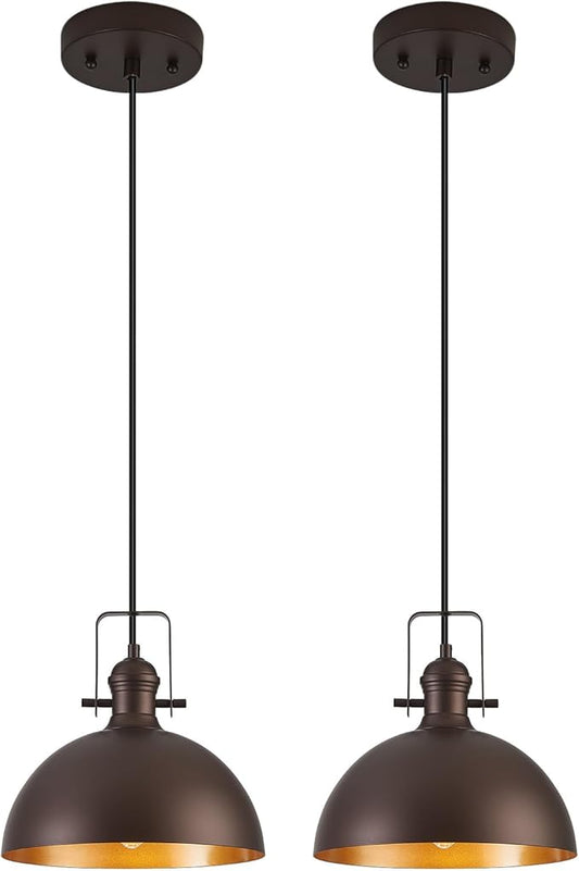 12 Inch Pendant Lights for Kitchen Island Matte ORB Farmhouse Pendant Light fixtures Adjustable Height Dome Hanging Light for Dinning Room Bedroom Hallway,2 Packs