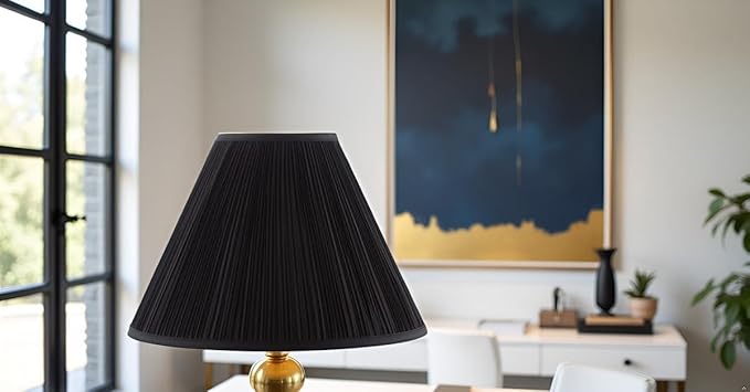 Aspen Creative 33192, Transitional Hardback Empire Shaped Mushroom Pleated Black Spider Shade, 6" Top x 16" Bottom x 12" Slant