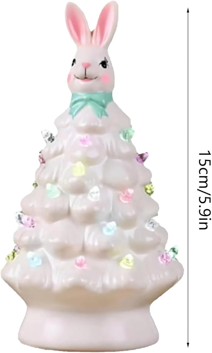 Easter Bunny Tree,Bunny lamp,Glowing Bunny Imitation CeramicTree,Resin BunnyFigurine with Colorful Lamp,Light Up Tree with Rabbit Ears,Easter Night Light for Home Decorations (A)