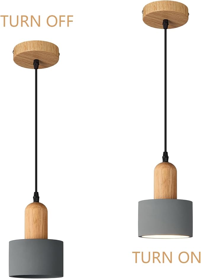 Modern Cement Pendant Lights Grey Chandelier Wooden Ceiling Lamps for Kitchen Island Bedroom Dining Room Living Room bar（2 Pack）