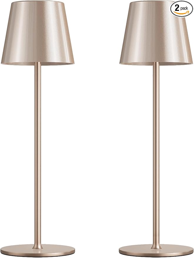 Kakanuo Cordless Table Lamp Rechargeable - Antique White 2 Pack Battery Operated Lamp for Counter, 3 Color Stepless Dimming Waterproof Wireless Lamp for Dining Kitchen, Outdoor Patio, Touch Control