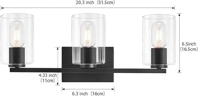3 Light Black Vanity Lights,Modern Bathroom Vanity Light Fixtures Over Mirror,Industrial Bathroom Lighting for Bedroom,Kitchen