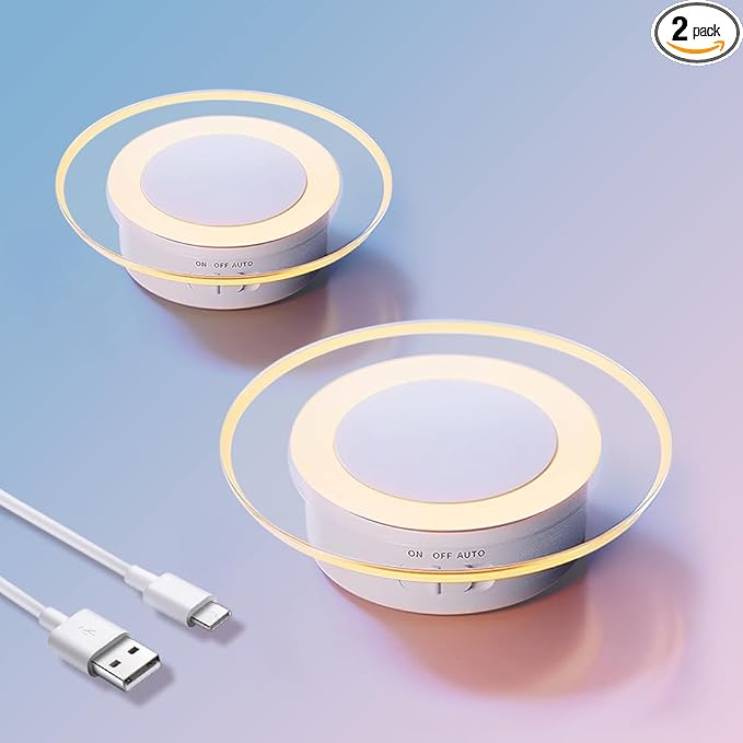 2 Pack Magnetic Motion Sensor Night Light with Stick-On Base, Cruise Rechargeable Battery Powered Cordless Glow Light, Ideal for Bedroom, Bathroom, Stairway- Moonlit