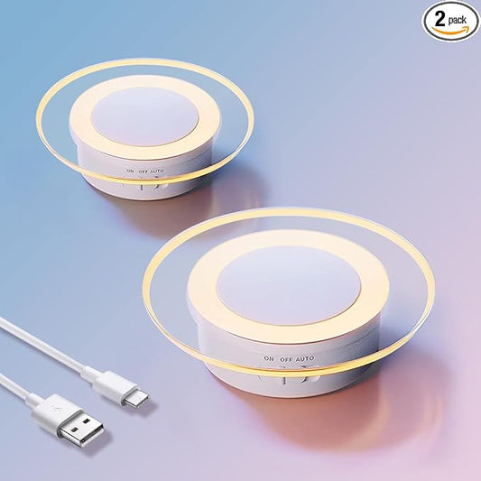2 Pack Magnetic Motion Sensor Night Light with Stick-On Base, Cruise Rechargeable Battery Powered Cordless Glow Light, Ideal for Bedroom, Bathroom, Stairway- Moonlit