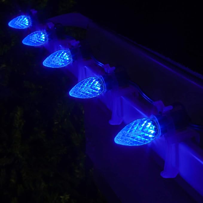 50 C7 OptiCore Blue Outdoor Christmas Lights - Commercial Heavy Duty Outdoor House Patio Lights on Green Wire (50 ft)