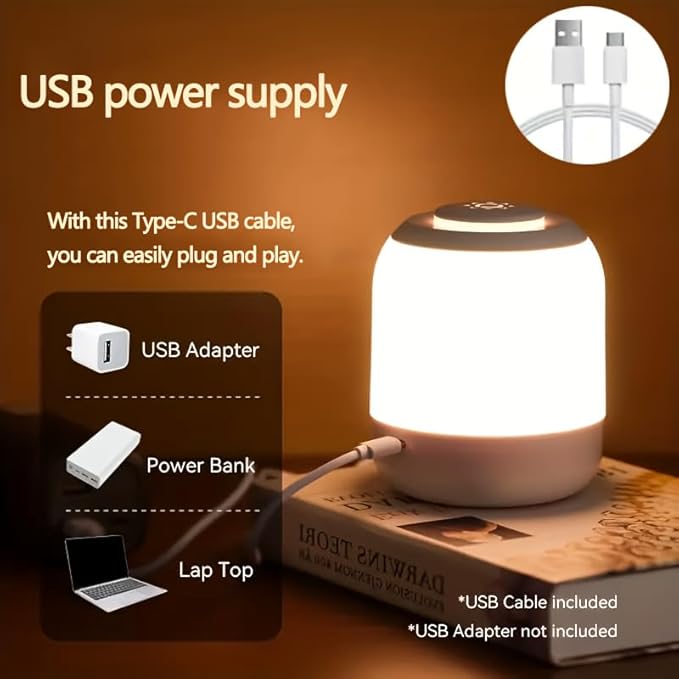 Touch Control Night Light, 3 Brightness Adjustable LED Bedside Lamp, Portable Table Lamp, Best Gift for Men Women Teens Kids Children Sleeping Aid