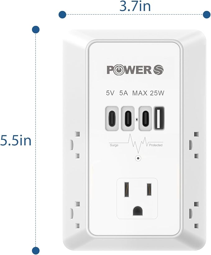 Electrical Outlet Extender with USB Ports (3C1A), Snug Wall Outlet, Surge Protector, Wall Plug Adapter for Multiple Devices, Wall Socket Expander
