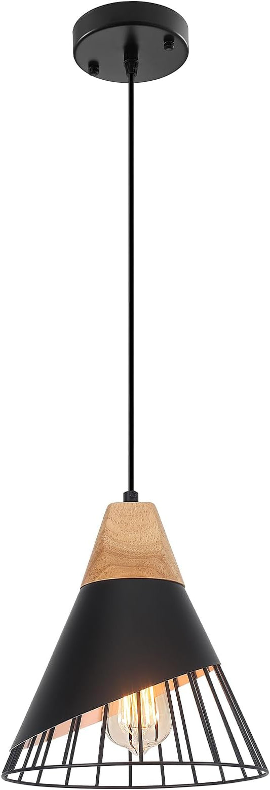 Black Pendant Light, 1 Pack 9.4inch Modern Pendant Lights, Farmhouse Pendant Light, Kitchen Pendant Lighting, Black Pendant Lights Kitchen Island for Living Room, Bar, Bedroom, Office