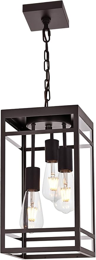 3-Light Outdoor Pendant Lights for Porch, Oil Rubbed Bronze Outdoor Chandelier 16'' Exterior Hanging Porch Light Fixtures w/Clear Glass, Waterproof Outside Pendant Lantern for Garage Foyer