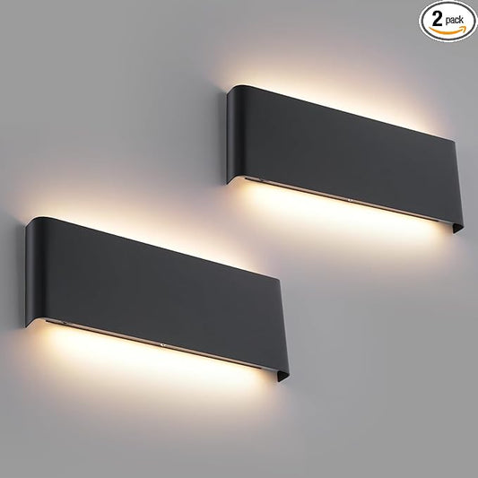5 CCT (3000K-6500K) Adjustable Dimmable Wall Lamp 15W Modern Black LED vanity light Up and Down Wall Lighting 11 Inch Indoor Wall Sconce for Bedroom Staircase Hallway Dressing Table 2 Pack
