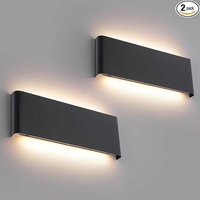5 CCT (3000K-6500K) Adjustable Dimmable Wall Lamp 20W Modern Black LED vanity light Up and Down Wall Lighting 15 Inch Indoor Wall Sconce for Bedroom Staircase Hallway Dressing Table 2 Pack